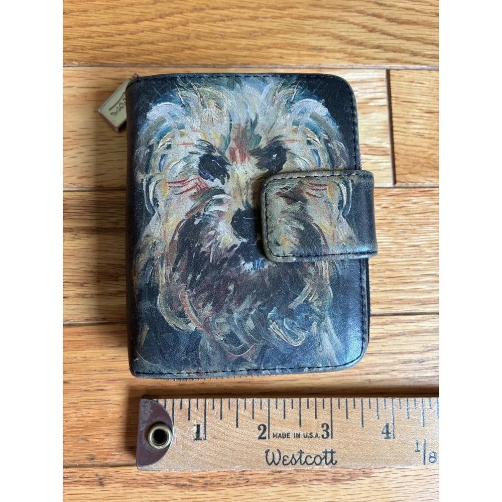 Vintage Icon Los Angeles Leather Dog Portrait Bifold Wallet Black Zip Terrier